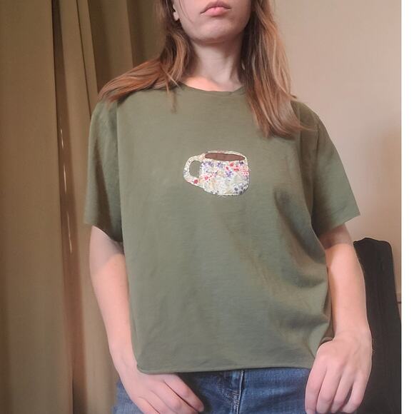 Reworked Upcycle Green Coffee Crop Crewneck Tee - Picture 2 of 4